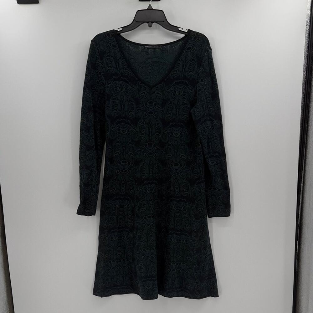 Peruvian Connection Long Sleeve V-neck Sweater Dress - Black/Blue - Large
